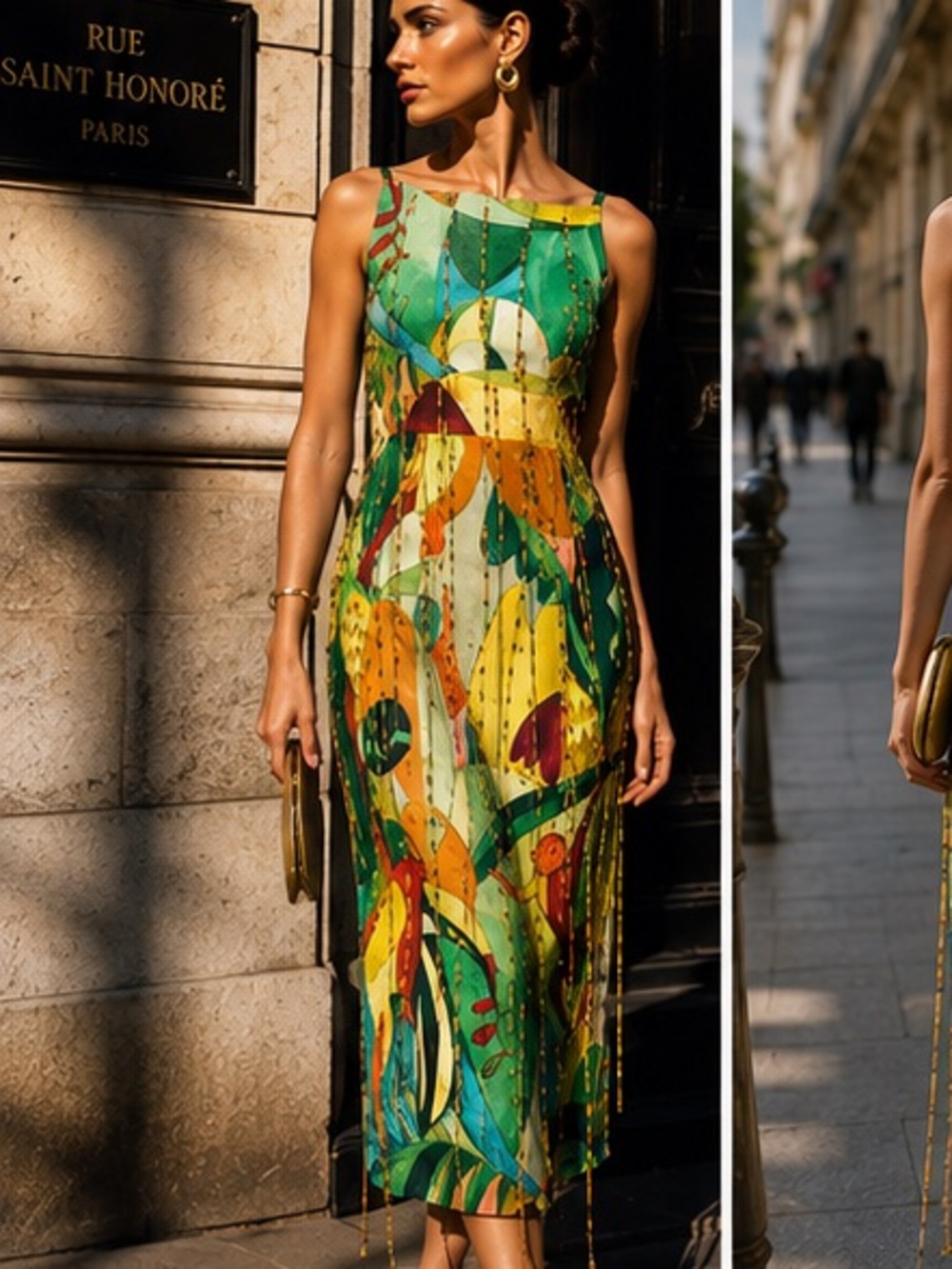 Alemais Mokshini Beaded fringed Green Multi-Color Abstract Print Midi Dress - Picture 2 of 13